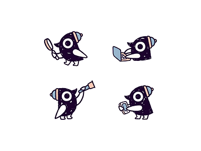 Penguin Assistant animal assistant character chatbot chatting cute drawing funny hand drawn help illustration logo magnifier magnifying glass mascot penguin search stickers support work