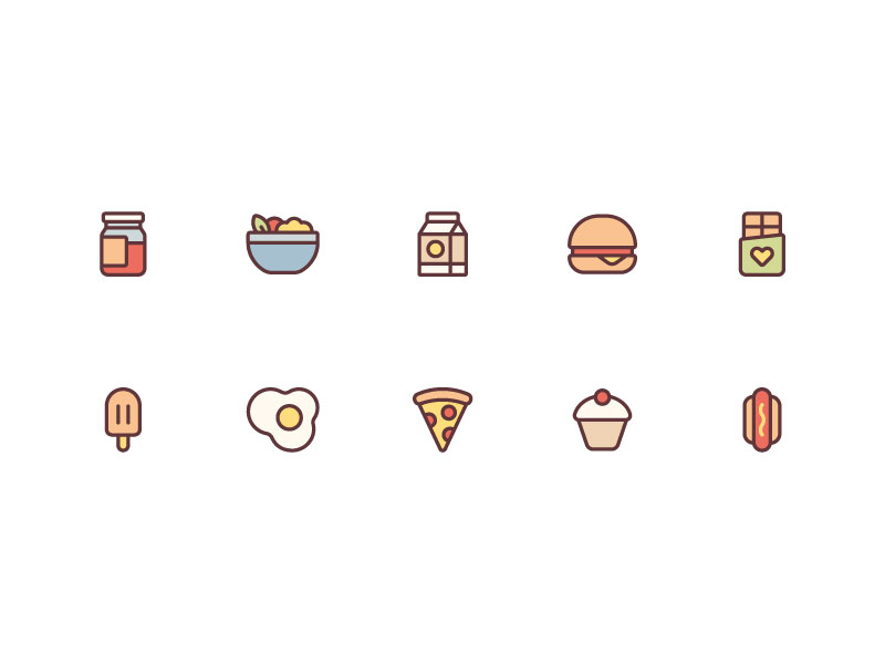 Food Icons chocolate fast food food hamburger icon icon set illustration line illustration milk pizza sweet