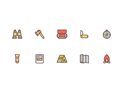 Adventure Icons adventure bag flat hipster icon icon set illustration line illustration outdoors