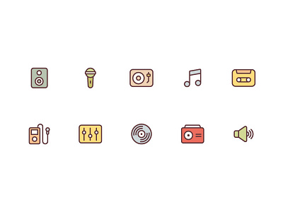 Music Icons flat icon iconography illustration line illustration music player set speaker