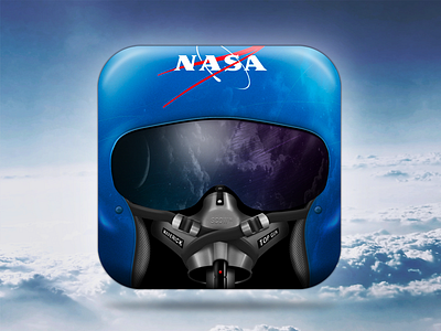 iOS Icon 3d app blue cloud design fly glass helmet icon ios logo mask nasa sky