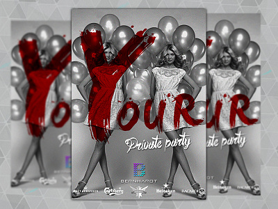 Club poster balloons club elegant font girl grey party poster private red women