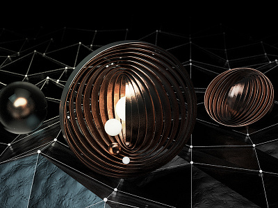 Copper rings 3d 4d cinema dark. highlight glans glass glow reflection texture