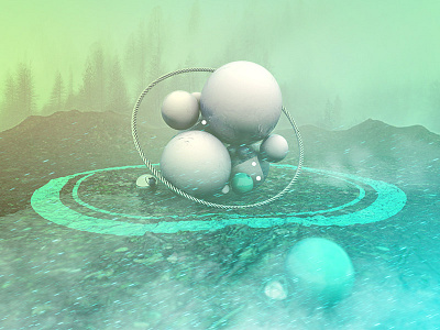 Is this just fantasy.. 3d 4d bubbles cinema dark. highlight glans glow green reflection texture trees water
