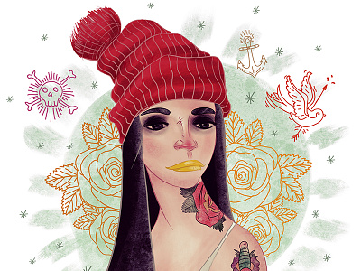 Traditional Inked Girl characterdesign drawing illustraiton ink oldschool portrait tattoo traditionaltattoo