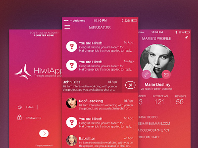 HiwiApp app design hire jobs mobile ui uiux