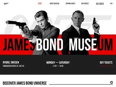 James Bond Museum website design 007 adventure aston martin bond clean daniel craig design gun james james bond landing page design movie museum museum website skyfall spectre spy ui web design website design