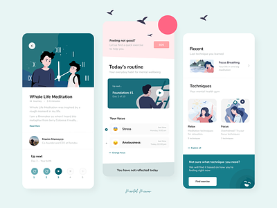 Mental Health App animation app art clean design fitness graphic design health illustration meditation minimal mobile product design ui ux