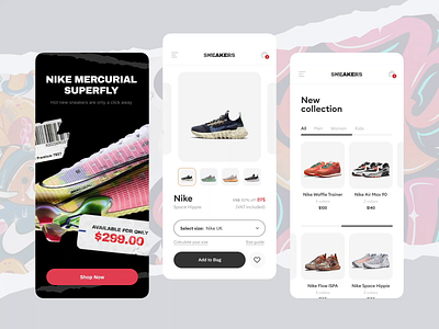 Sneakers Online store - Mobile App animation app clean design e commerce minimal mobile nike online store shoes shop sneakers sport store ui ux
