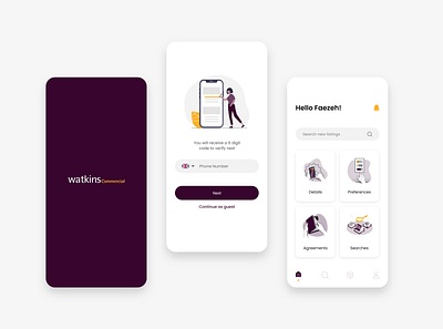 Watkins app app branding homepage illustration otp register splash ui vector