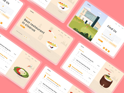 Ngeunah - Web Restaurant Design bright color brown clean design flat food food illustration food web design graphic design illustration minimal orange ui vector web website white