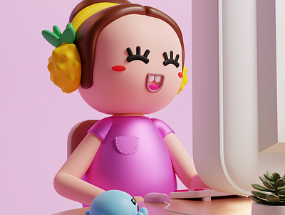 The pineapple girl 3d art blender blender3d character design designer illustration isometric lowpoly toy ui