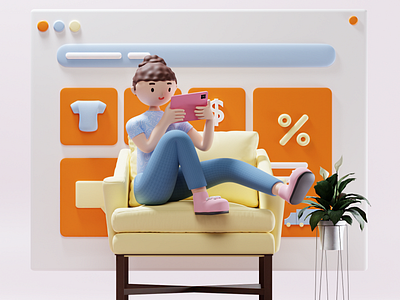 The lazy shopper 3d art blender blender3d character design designer girl illustration ui