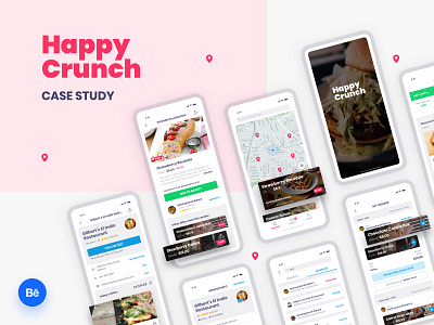 HappyCrunch / Behance Case Study case study discount ecommerce food app food waste happy crunch happy hour mockup online food order restaurant vendor