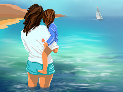 Sea and sail девушка иллюстрация лето