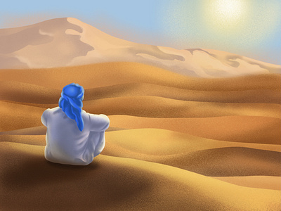 Desert and sun desert digital painting illustration man in the desert procreate sun