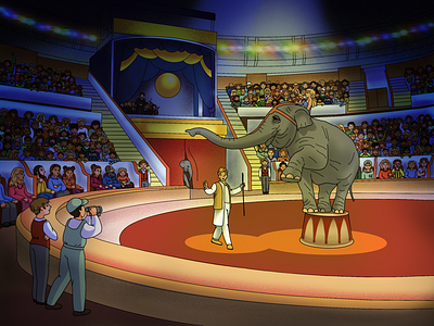 Circus circus circus arena commercial illustration elephant hidden object illustration procreate spectators trainer