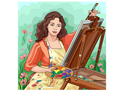 Painter artist coloring digital art illustrator painting vector