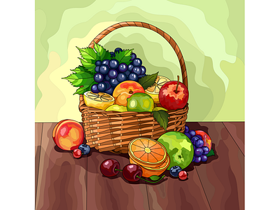 Coloring. Fruit basket. adobe illustrator coloring coloring by numbers digital art fruit basket illustration vector illustration