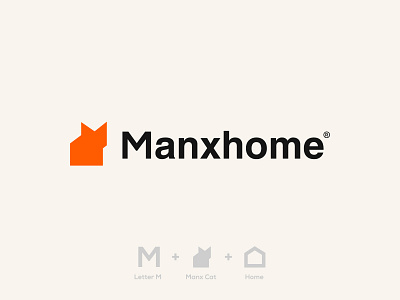Cat home Logo Design | Manxhome logo |M + cat + home