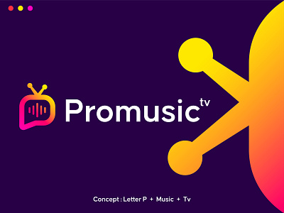 Music TV logo | channel | PTV logo app icon brand identity branding ecommerce flat minimalist logo gradient logo logo logo designer logodesign logomark logos modern logo music sound p letter logo tech technology tv channel tv media visual identity youtube channel logo