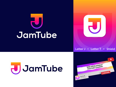 JamTube Logo Concept | Youtube channel logo app icon brand identity branding channel logo creative logo ecommerce gradient letter mark monogram logo logodesign logodesigner logomark logos m a h j a b i n a f r i n modern logo technology logo tv media unique logo youtube youtube channel logo