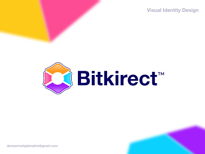 Bitkirect Logo Design bitcoin blockchain branding creative logo crypto cryptocurrency cube ecommerce finance fintech gradient hexagon logo logo design logodesign logos modern logo startup unique logo visual identity design