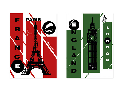 Travel poster - Paris&London big ben city design eiffel tower england france illustration london paris paris poster poster tourism tower travel travel poster traveling travelling