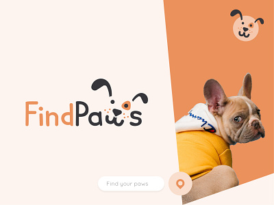 FindPaws - App for finding missing pets. branding design dog find graphic design locate logo paws pet pet logo pin search typography ui ux