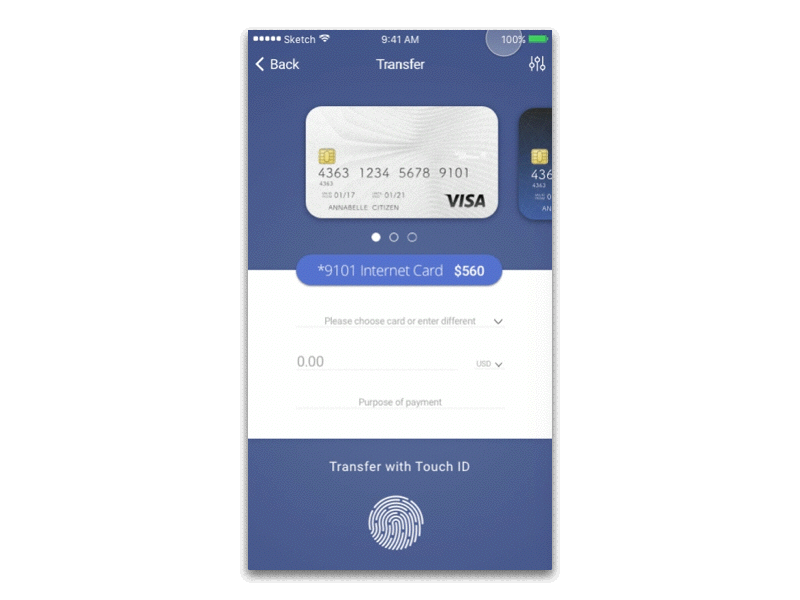 Transfer screen for banking App