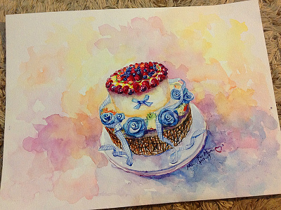 Birthday (4th-July) present for Mum this year cake illustration watercolor
