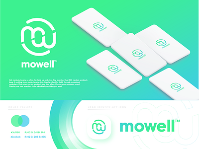 Mowell - MW Logo design fitness gradient gym logo logo design modern startup technology wellness