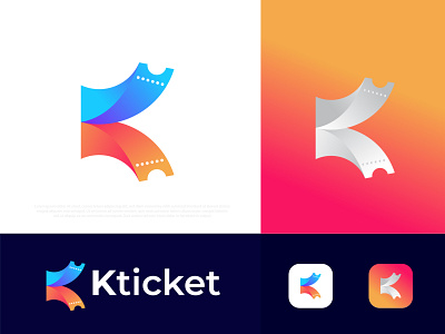 Modern ticket logo for Kticket a b c d e f g h i j k l m abstract app app icon art brand identity branding colorful creative gradient logo agency logo design logo designer logos logotype n o p q r s t u v w x y z popular technology ticket typography