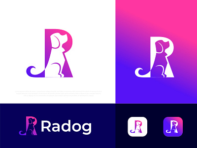 Modern (R+Dog) logo design Radog abstract brand identity brand identity design branding bubble icon symbol business cat logo dog dog care gradient illustration logo logo design logo designer logos logotype modern logo r r logo typography