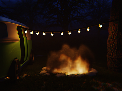 van in the woods 3d art ambient b3d blender3d design