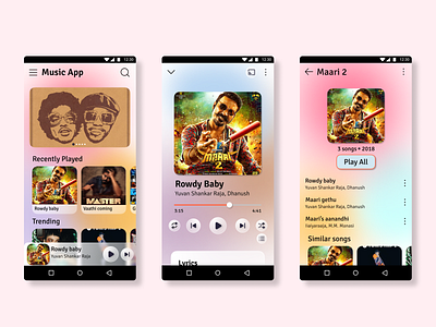 Music app concept screens app design ui ux web