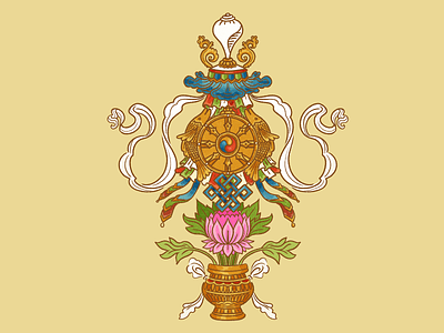 Eight Auspicious Symbols illustration tibet tibetan