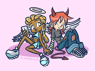 Devil and Angel digital art illustration