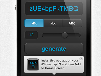 Mobile HTML5 Utility - Random Password Generator android controls design html5 ios iphone photoshop ui usability web app