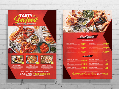 Tasty Seafood Flyer ad advertising bar beach blue design eat fish flyer food fresh layout magazine modern poster print promotion psd restaurant sand