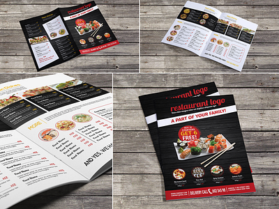 Sushi Restaurant Bi-Fold Menu clean dark editable food food list food menu ginger hotel indesign template japanese food menu maki menu oriental style resorts restaurant restaurant menu design restaurant menu template rice roll sea food menu