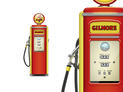 GILMORE gas station 60s illustration
