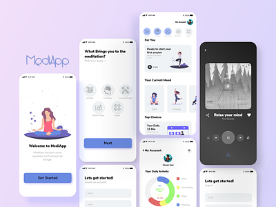 MediApp - The Meditation App adobe xd app figma fitness app mediatation ui umeshsonii ux yoga app