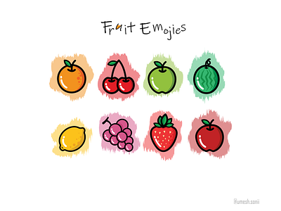 Cute Fruit Emojiez❤ digital art emojie fruit fruits graphic designing icon illustration illustration art ui umeshsonii ux vector