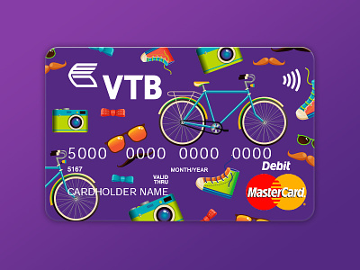Card Vtb Pattern bank bike camera credit card glasses hipster illustration mustache purple summer