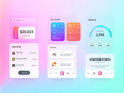 Dashboard for spending analysis app application blur candy cash cashback chart charts dashboad glass gradient graph ios spend ui ui kit ux