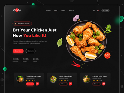 Restaurant food items with delivery chicken gril clean color full creative agency eye chatchy design food food delivery garlic powder kitchen landing page design modern restaurant salad for chicken te trending design website template