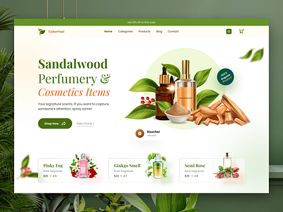 Perfume and cosmitics items landing page design