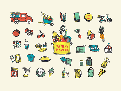 Farmers Market Icons farm farmers market hand hand drawn hand drawn illustration icons illustration logo market vector