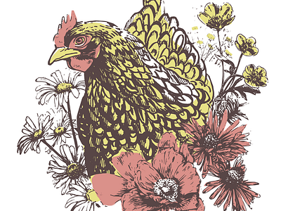 Flower Chick art chicken color flowers hand drawn hand drawn illustration illustration screenprint vector vintage